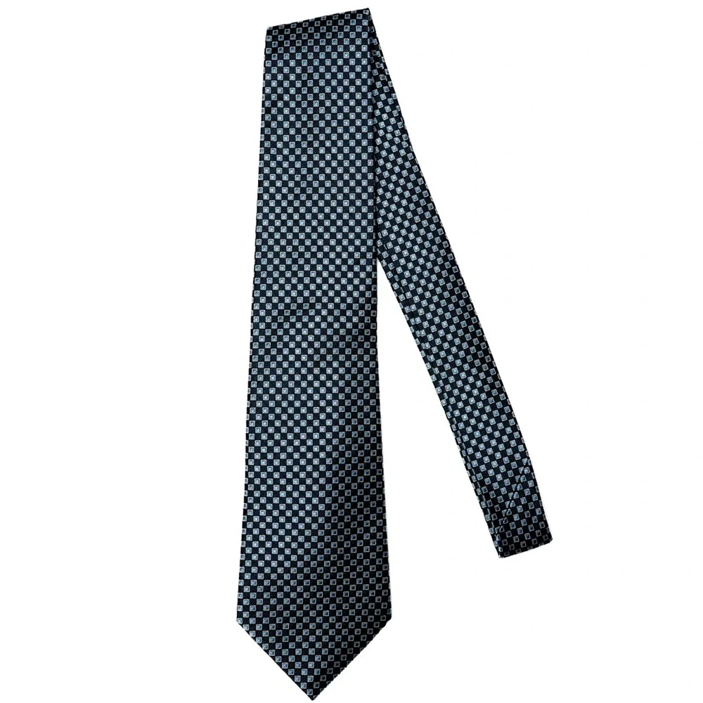 American Living 100% Silk Woven Navy and‎ Sky Blue Geometric Necktie, EUC